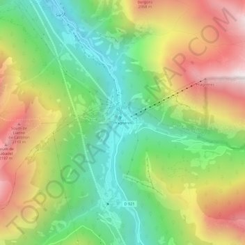 Mappa topografica Pragnères, altitudine, rilievo