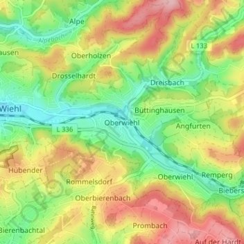 Mappa topografica Oberwiehl, altitudine, rilievo