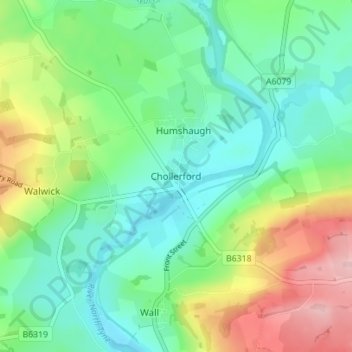 Mappa topografica Chollerford, altitudine, rilievo