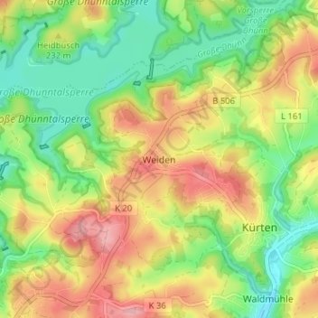 Mappa topografica Weiden, altitudine, rilievo