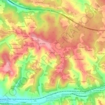 Mappa topografica Vertiol, altitudine, rilievo