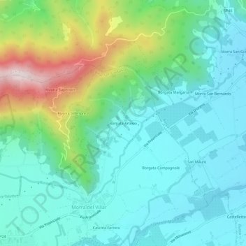 Mappa topografica Borgata Artesio, altitudine, rilievo
