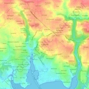 Mappa topografica Kerancalvez, altitudine, rilievo