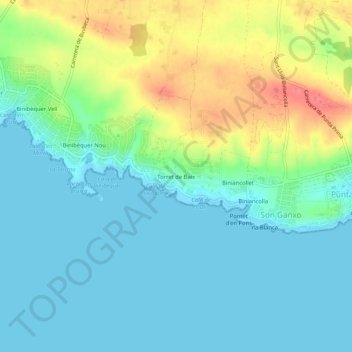 Mappa topografica Torret de Baix, altitudine, rilievo