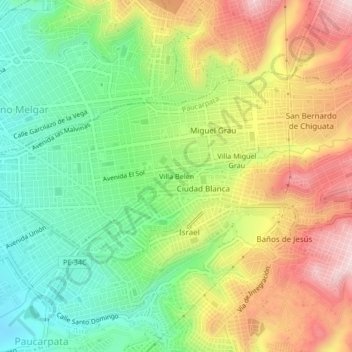Mappa topografica Villa Belen, altitudine, rilievo