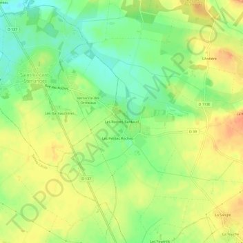 Mappa topografica Les Roches Baritaud, altitudine, rilievo