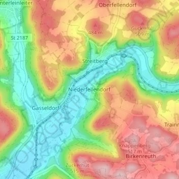 Mappa topografica Niederfellendorf, altitudine, rilievo