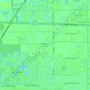 Mappa topografica Palm Beach Farms, altitudine, rilievo