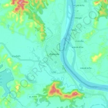 Mappa topografica Chiang Saen, altitudine, rilievo