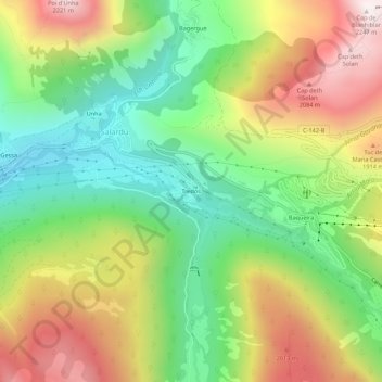 Mappa topografica Tredós, altitudine, rilievo