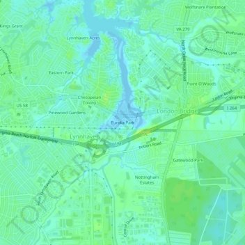 Mappa topografica Eureka Park, altitudine, rilievo