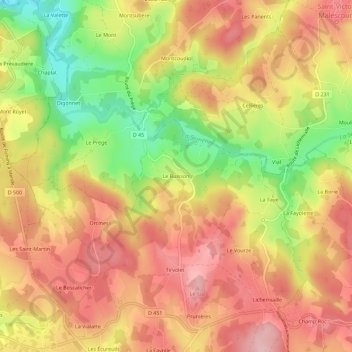 Mappa topografica Le Buisson, altitudine, rilievo