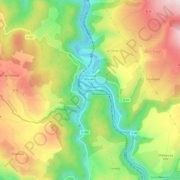 Mappa topografica Chapeauroux, altitudine, rilievo