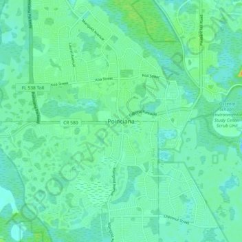 Mappa topografica Poinciana, altitudine, rilievo