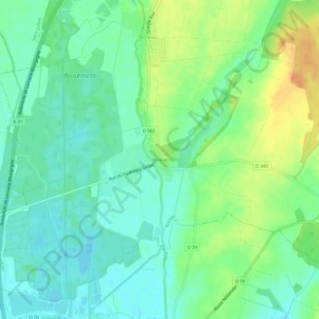 Mappa topografica Arcelot, altitudine, rilievo