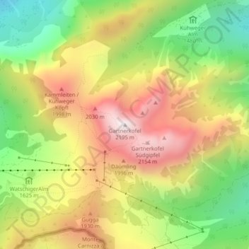 Mappa topografica Gartnerkofel, altitudine, rilievo
