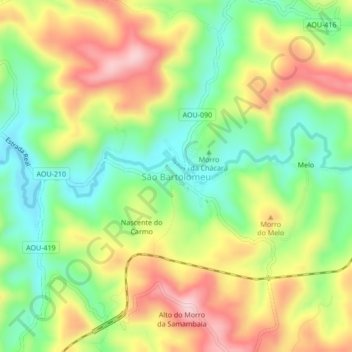 Mappa topografica São Bartolomeu, altitudine, rilievo