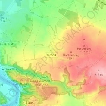 Mappa topografica Zottewitz, altitudine, rilievo