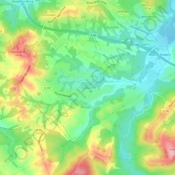 Mappa topografica Elizaberri, altitudine, rilievo