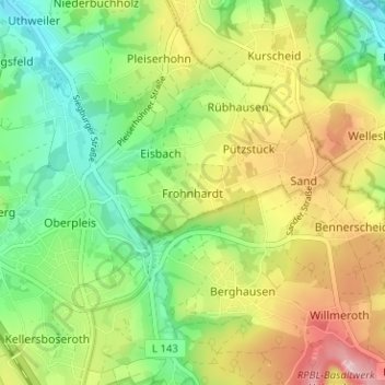 Mappa topografica Frohnhardt, altitudine, rilievo