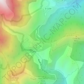 Mappa topografica Col de Brouis, altitudine, rilievo