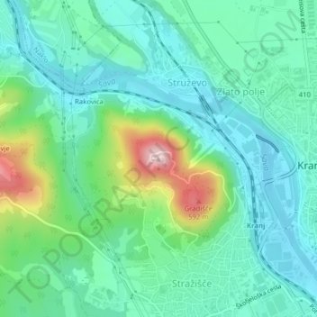 Mappa topografica Šmarjetna gora, altitudine, rilievo