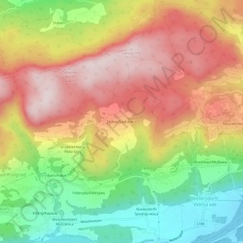 Mappa topografica Zedras/Sodraževa, altitudine, rilievo