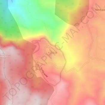 Mappa topografica Kookal, altitudine, rilievo