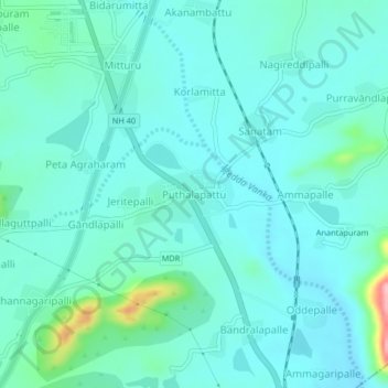 Mappa topografica Puthalapattu, altitudine, rilievo