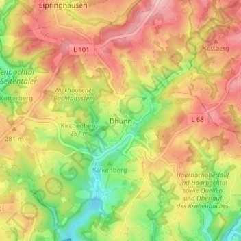 Mappa topografica Dhünn, altitudine, rilievo