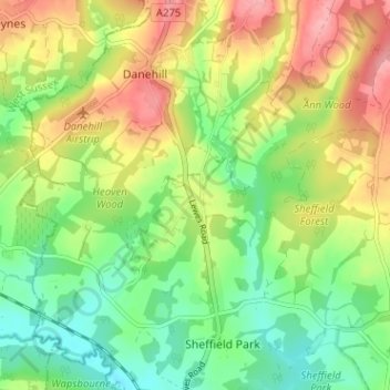 Mappa topografica Furner's Green, altitudine, rilievo