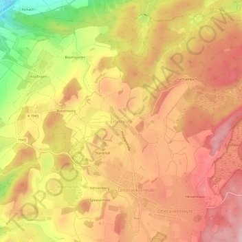 Mappa topografica Erbisreute, altitudine, rilievo
