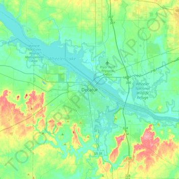 Mappa topografica Decatur, altitudine, rilievo