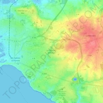 Mappa topografica Château-d'Olonne, altitudine, rilievo
