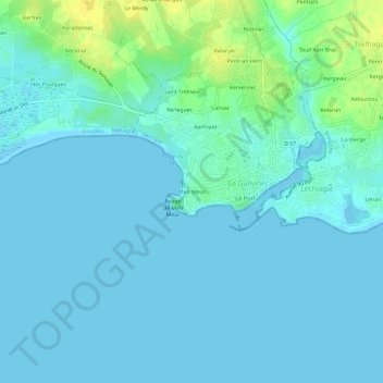 Mappa topografica Men Meur, altitudine, rilievo