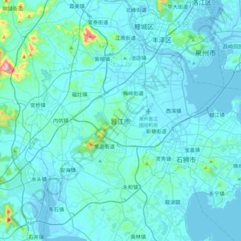 Mappa topografica 晋江市, altitudine, rilievo