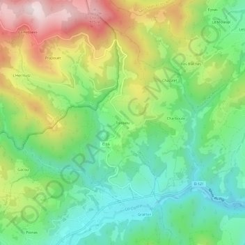 Mappa topografica Toissieu, altitudine, rilievo