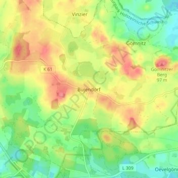 Mappa topografica Bujendorf, altitudine, rilievo