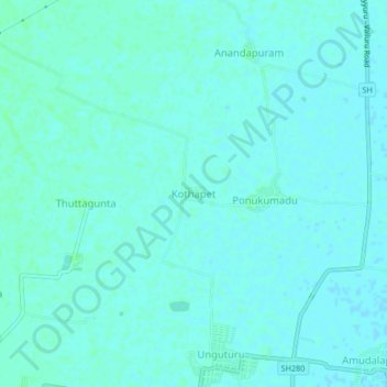 Mappa topografica Kothapet, altitudine, rilievo