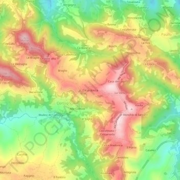 Mappa topografica Cà La Bocca, altitudine, rilievo