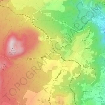 Mappa topografica Le Cratère, altitudine, rilievo