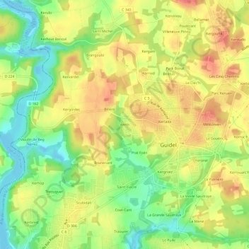Mappa topografica Kerio, altitudine, rilievo