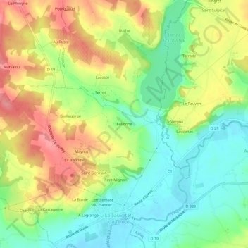 Mappa topografica Bellonne, altitudine, rilievo
