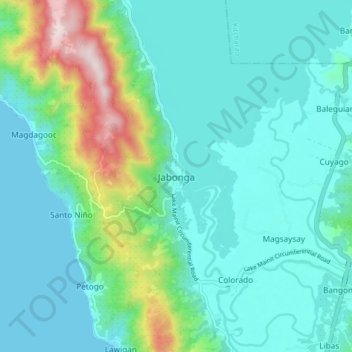 Mappa topografica Jabonga, altitudine, rilievo