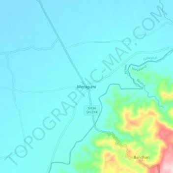 Mappa topografica Merapani, altitudine, rilievo