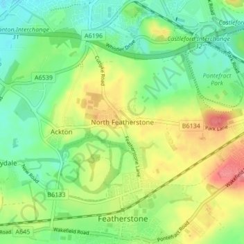 Mappa topografica North Featherstone, altitudine, rilievo