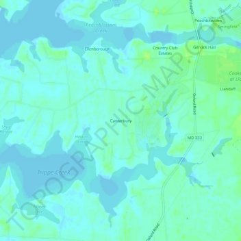 Mappa topografica Canterbury, altitudine, rilievo