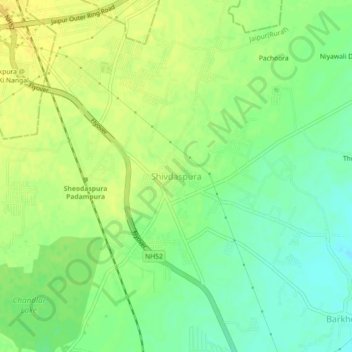 Mappa topografica Shivdaspura, altitudine, rilievo
