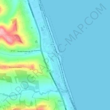 Mappa topografica Porto Potenza Picena, altitudine, rilievo
