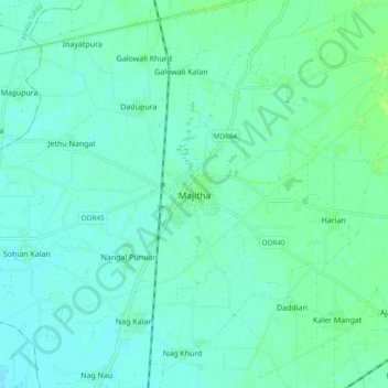 Mappa topografica Majitha, altitudine, rilievo
